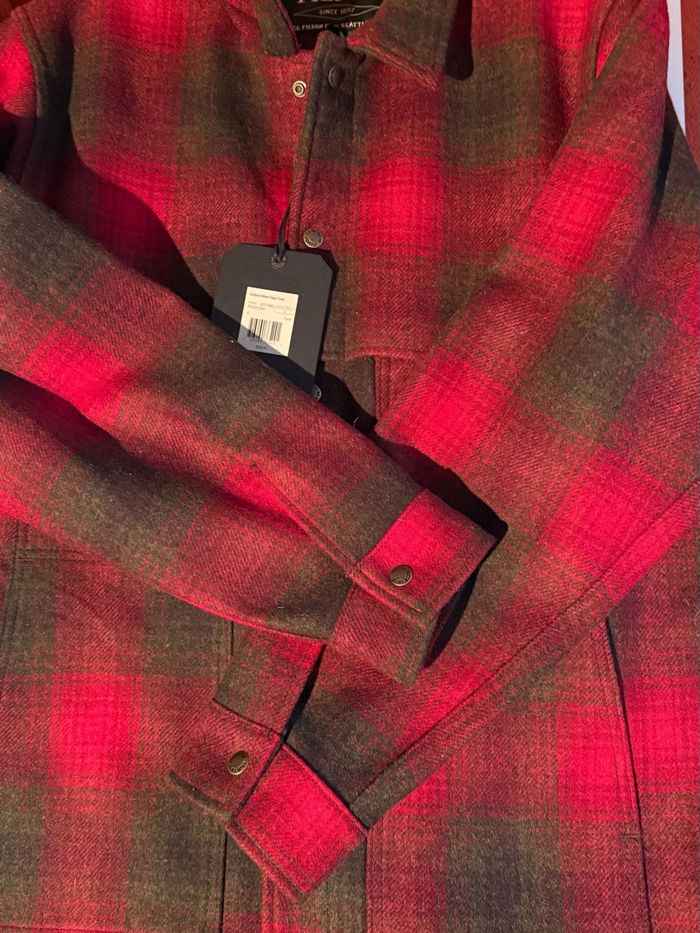 Filson wool cape coat Red & Brown Plaid Military Field Jacket